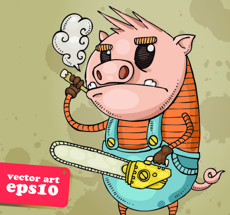 funny cartoon piggy vector