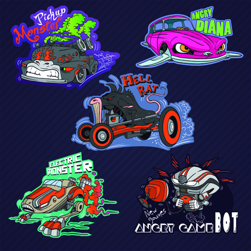 funny cartoon transport elements vector 