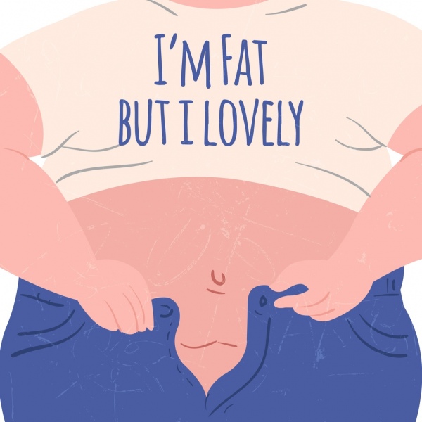 funny diet banner fat human icon colored cartoon