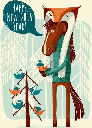 funny horse14 new year background vector 