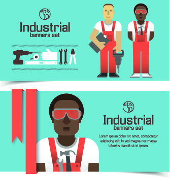 funny industrial banner vector set