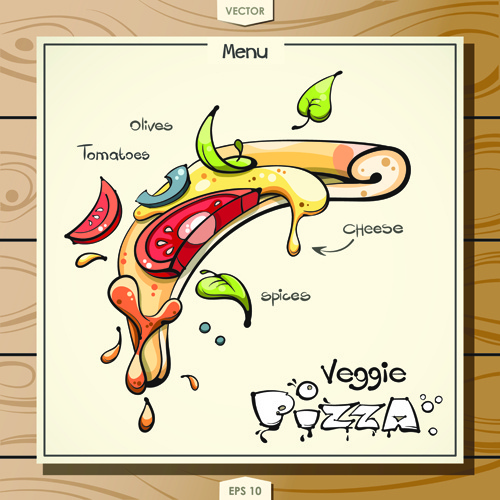 funny pizza menu design vector