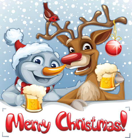 funny santa and reindeer vector 