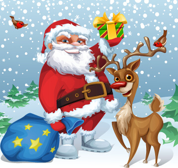 funny santa and reindeer vector