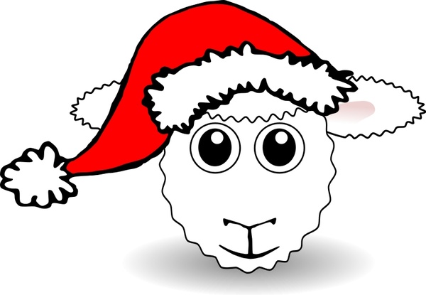 Funny Sheep Face White Cartoon with Santa Claus hat