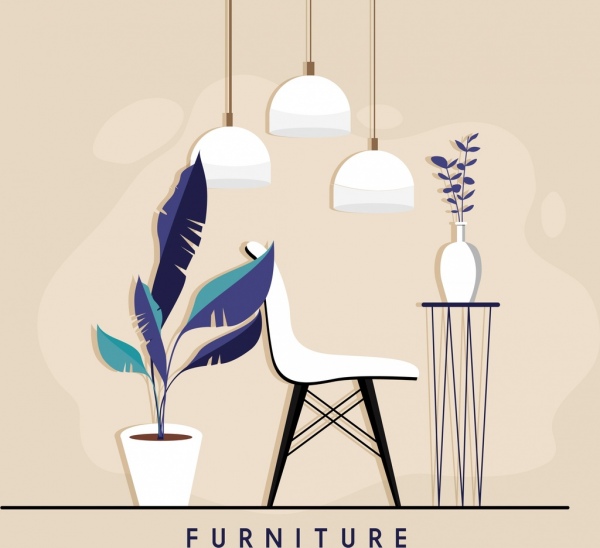 furniture advertising background chair table light icons decor
