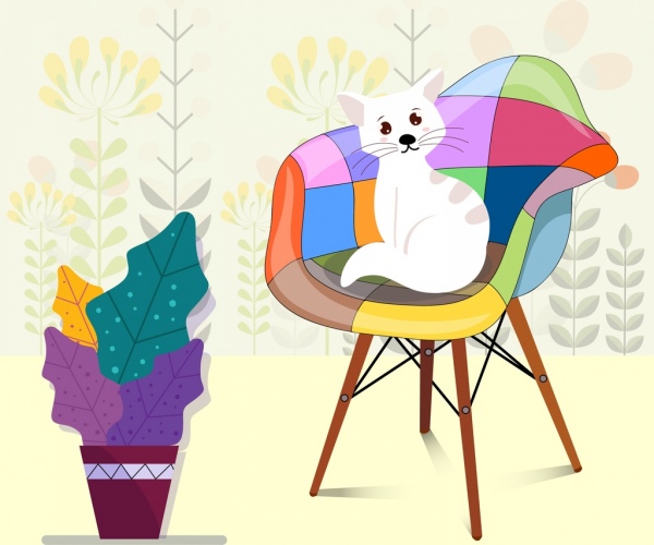 furniture background cat armchair icon colored cartoon