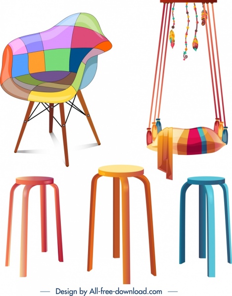 furniture icons chairs swing objects colorful 3d design