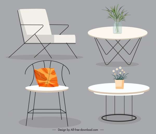 Outline Chairs Stand Around The Table Perspective View 3d Vector  Illustration Stock Illustration - Download Image Now - iStock