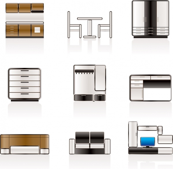 furniture icons colored flat sketch