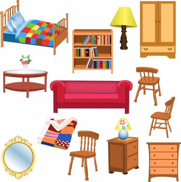furniture icons colored 3d design