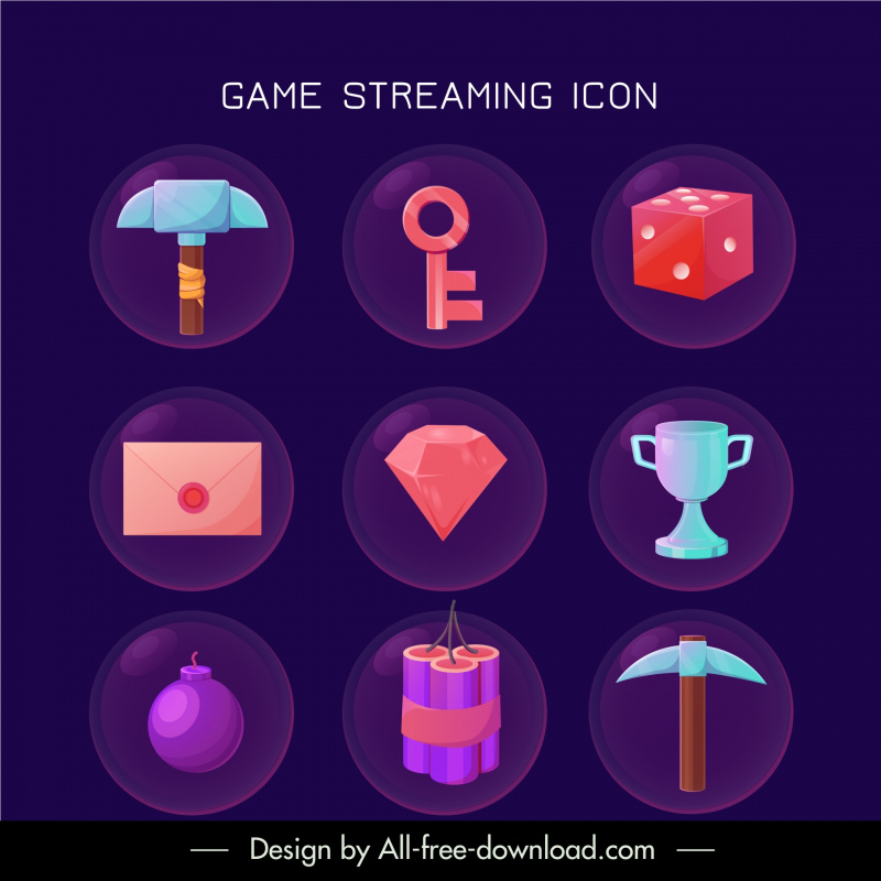 game cartoon icons collection modern isolated objects symbols 