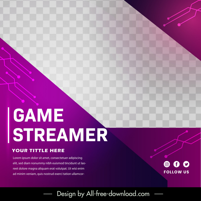 game streaming social post template modern contrast checkered techno