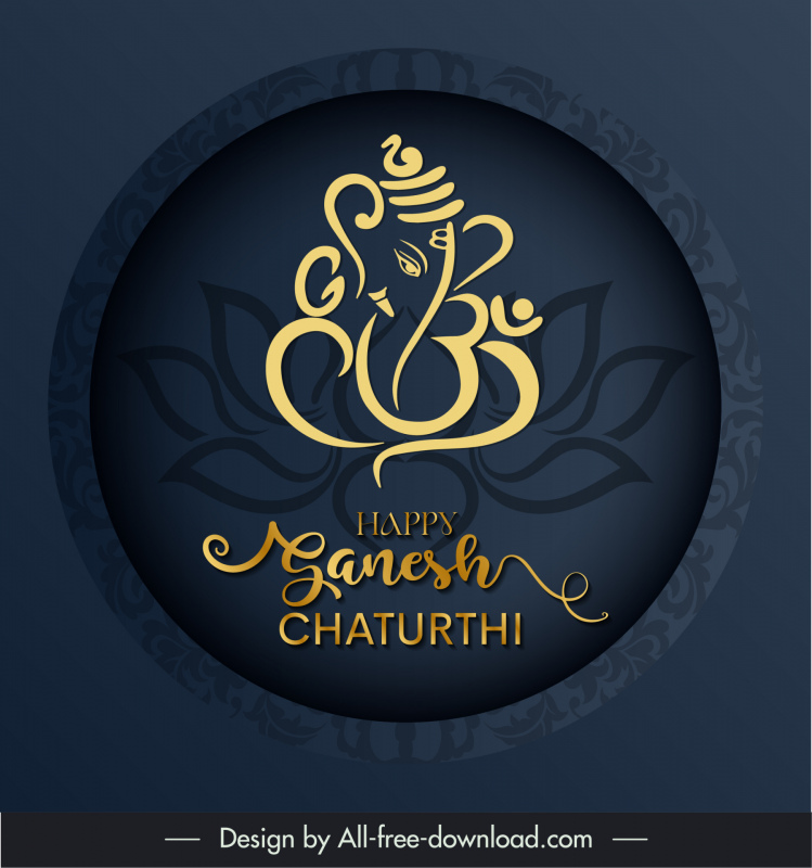 ganesh chaturthi banner template dark circle botany elephant curves sketch