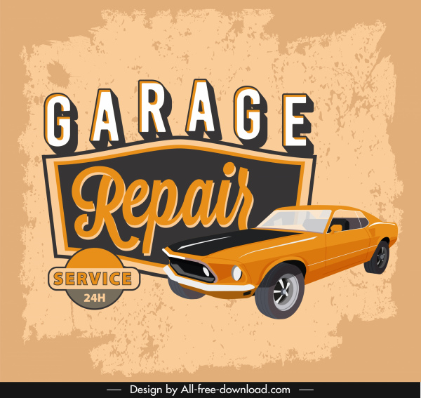 garage service advertising banner retro design car sketch