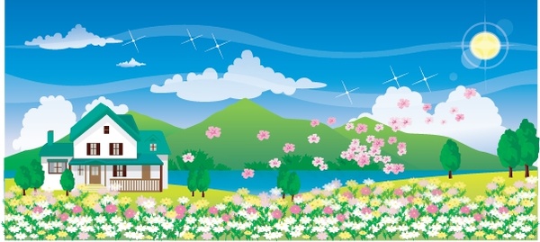 spring painting house blooming flowers decor colorful design