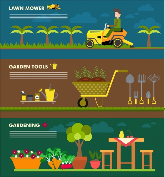 gardening concepts design with various horizontal banners style