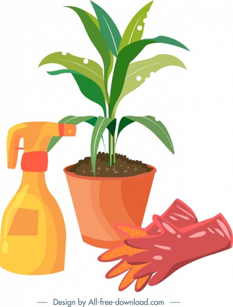 gardening design elements plant gloves sprayer icons