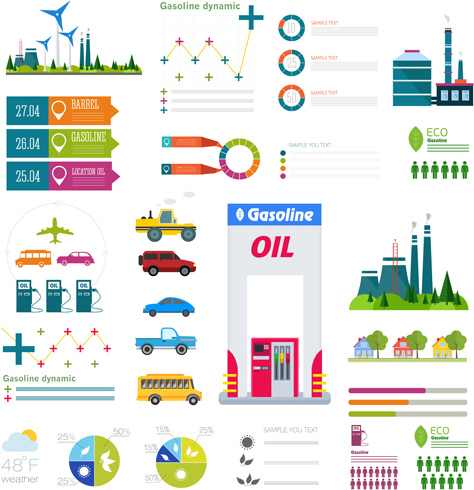 gasoline oil with gas station infographic vector