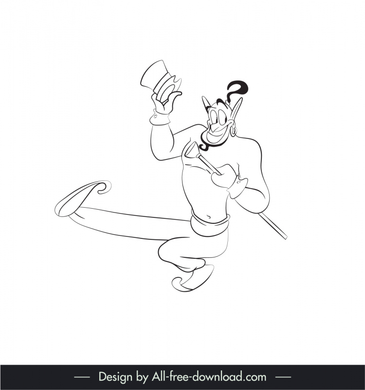 Genie aladdin cartoon character icon black white handdrawn outline Vectors  graphic art designs in editable .ai .eps .svg .cdr format free and easy  download unlimit id:6923804