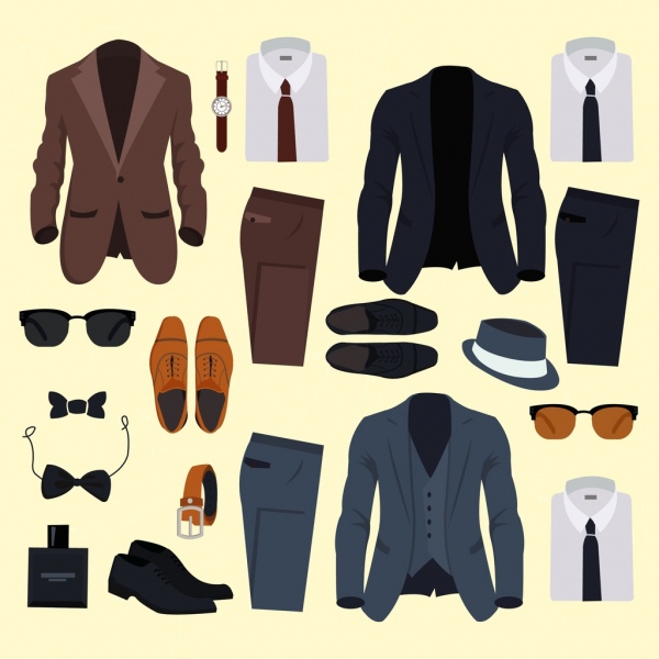 gentleman design elements colored accessories icons