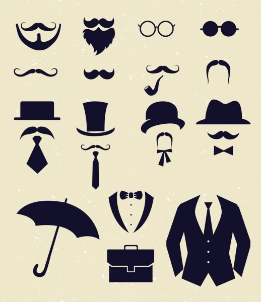 gentlemen design elements black flat icons 