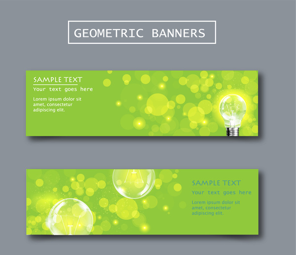 geometric banners with bokeh green background