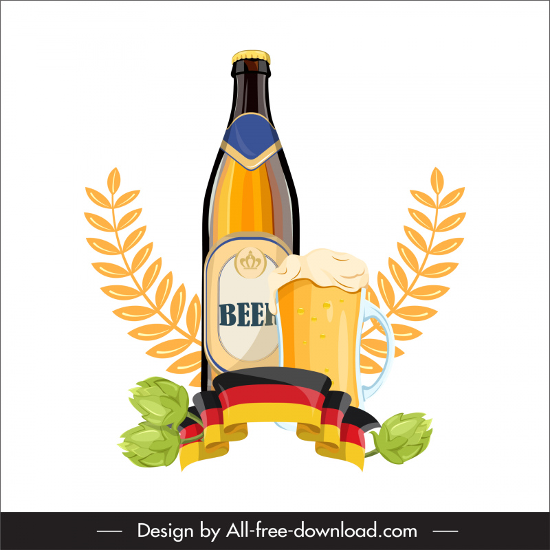 german beer advertising elements bottle glass flag hoop wheat decor