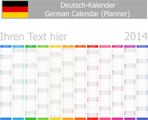 german version calendar14 vector set