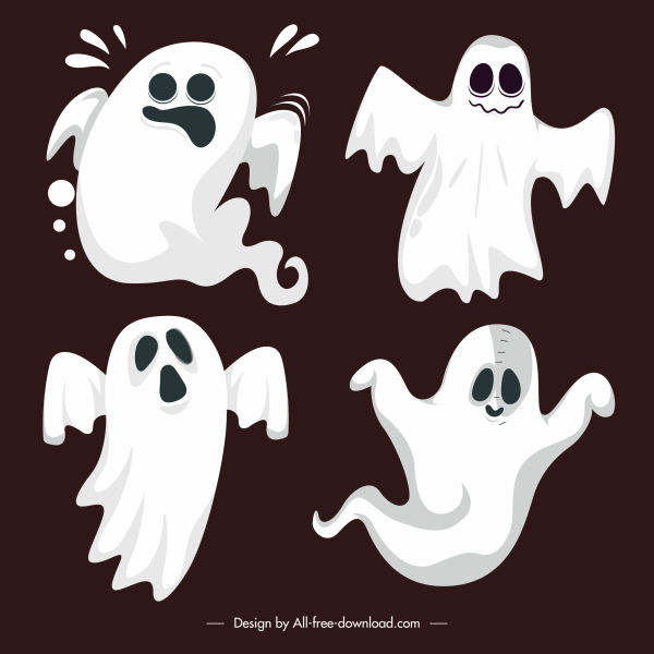 ghost icons classical shapes dynamic cartoon characters