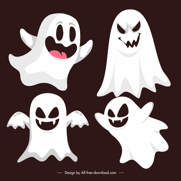 ghost icons funny dynamic sketch cartoon characters