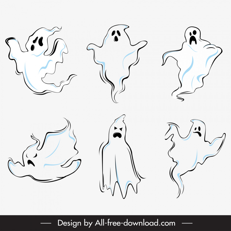 ghosts halloween  design elements flat dynamic handdrawn sketch 