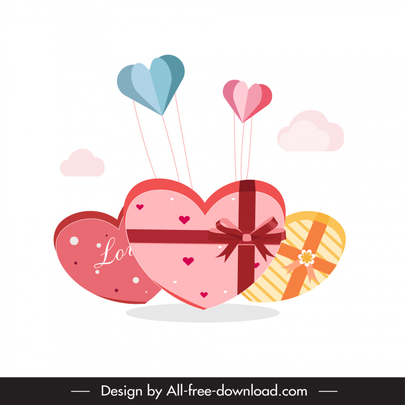 gift valentine backdrop heart shape presents balloon sketch