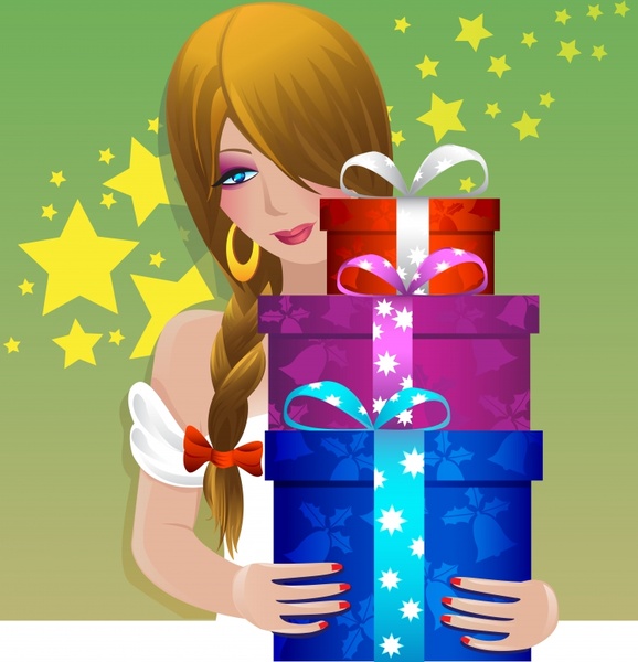 gift background girl icon stars decor cartoon character