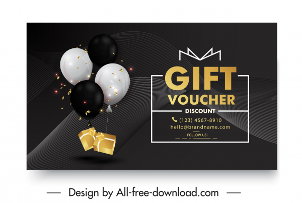gift voucher template luxury dark balloon presents decor