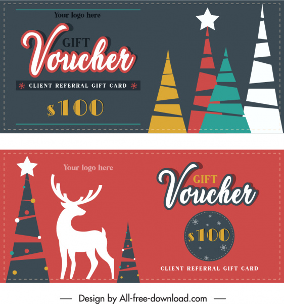 gift voucher templates christmas elements colorful flat