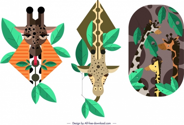 giraffe background templates colored flat design