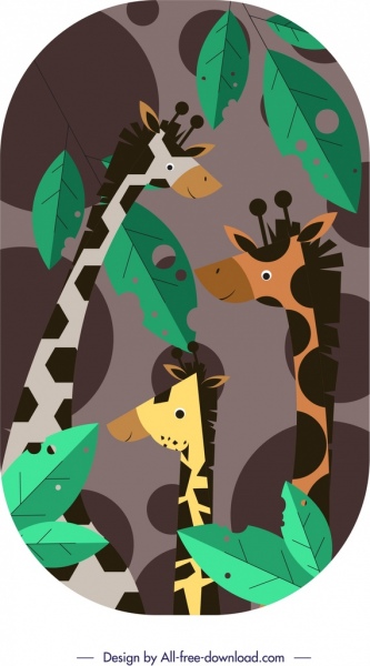 giraffe painting colorful flat design cartoon characters