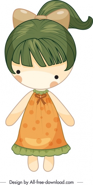 girl doll icon cute colored cartoon sketch