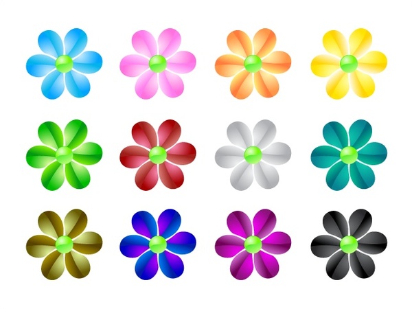 decorative flowers sets with various colors illustration