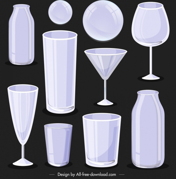 glass objects icons shiny modern 3d sketch 