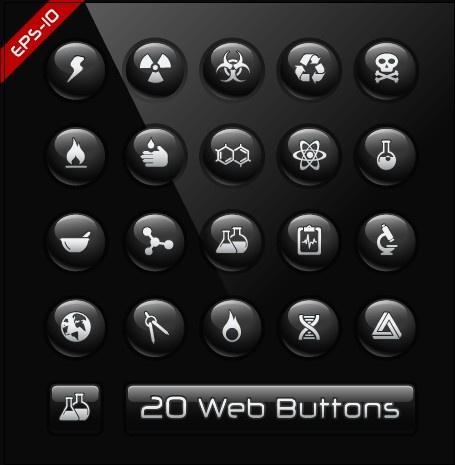 glass texture black web buttons vector set