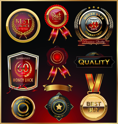 glass textured quality labels with badge vector
