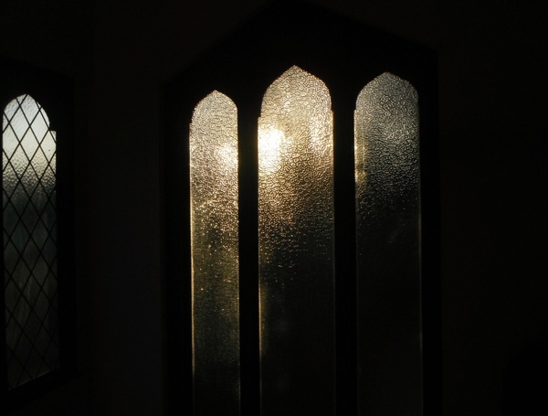 glass window with sun set