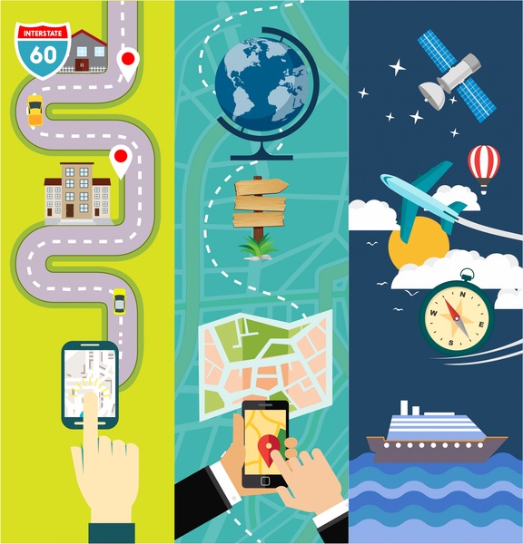 global location application vector illustration in various styles
