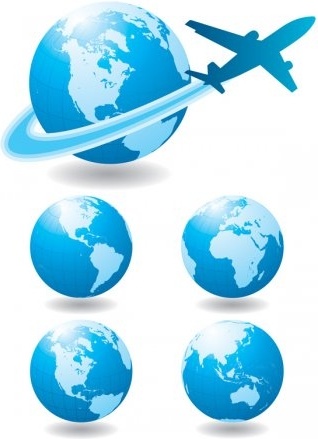 Globe and Airplane Vector, Blue marbel vector design