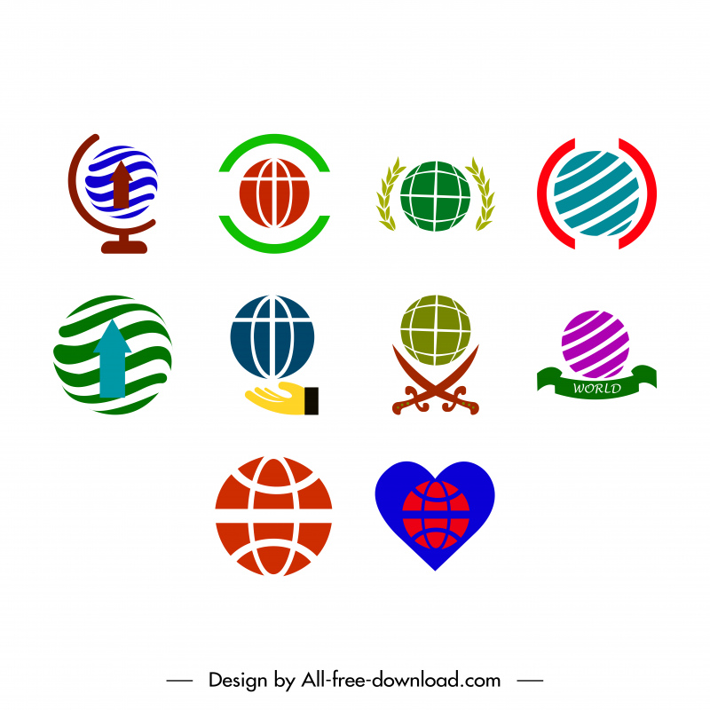 globe icon sets flat colorful shapes sketch