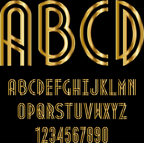 glossy golden alphabet and numbers vector