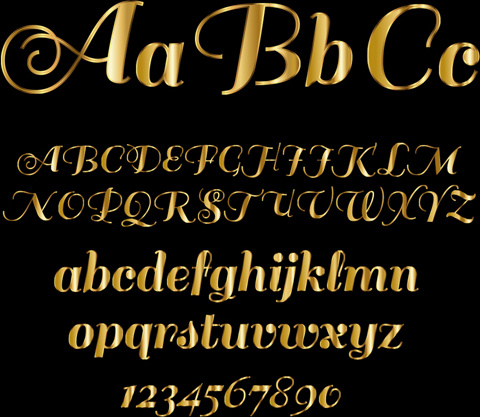 glossy golden alphabet and numbers vector