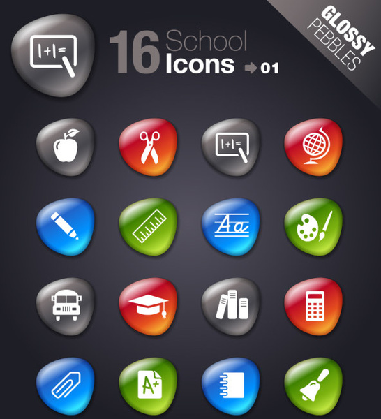 glossy school icons button vector